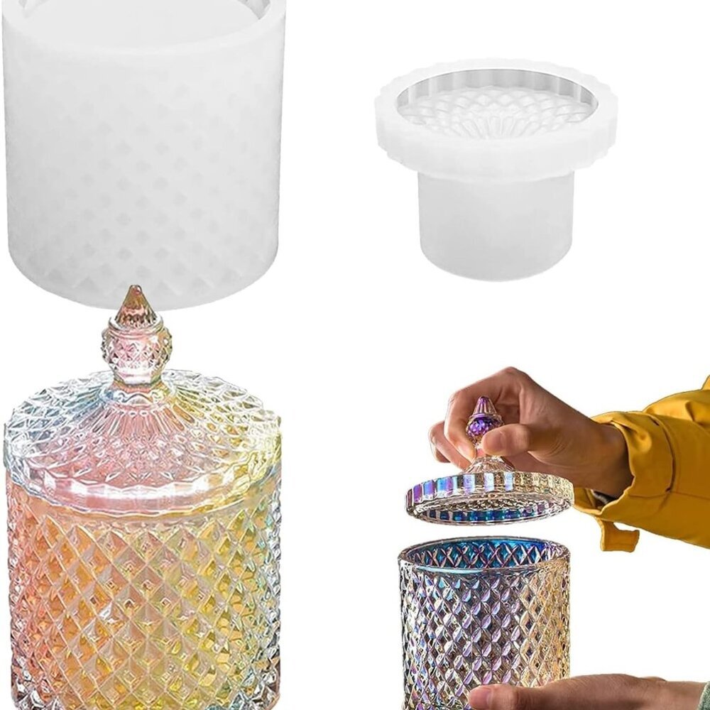 Large Resin Box Molds with Lids, Vintage 3D Jar Silicone Mold, Trinket Storage C
